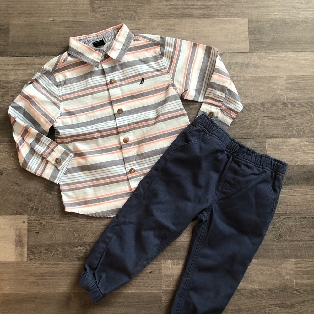 Nautica Boys Striped Long Sleeve Button Down Shirt & Pants